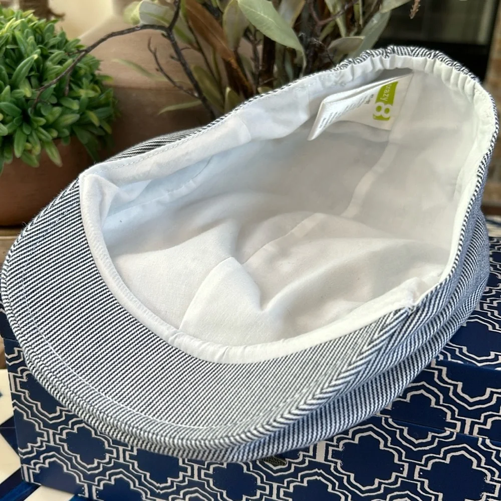Toddler Boys Blue & White Seersucker Stripe Newsboy Cap Hat